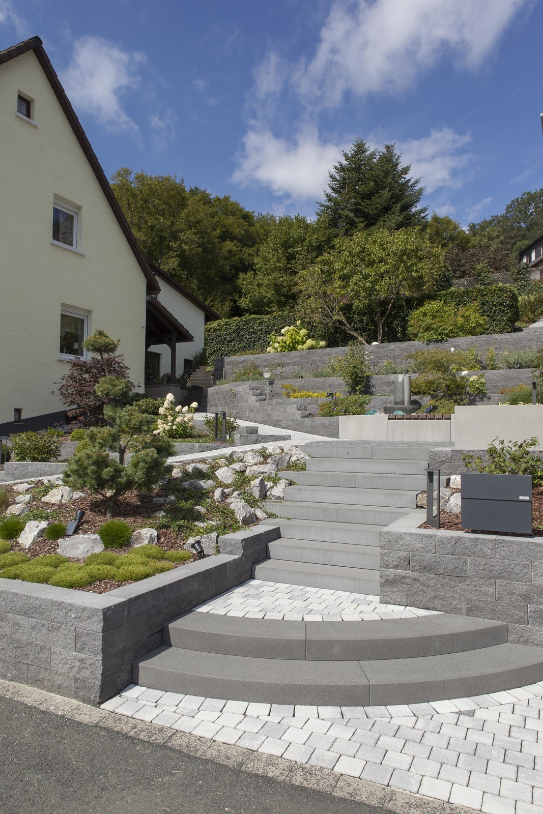 Blockstufen und Betonstufen für die Treppe im Eingang und Garten